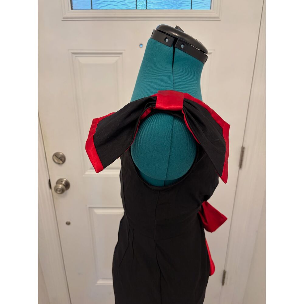Stop Staring Black One-Shoulder Sheath Dress with Red Trim & Ruffle S - Picture 5 of 11